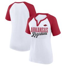 Women's Profile White/Cardinal Arkansas Razorbacks Plus Size Best Squad Shimmer Raglan Notch Neck T-Shirt Profile