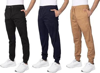 XS Apparel Joggers for Men 3 Pack: Casual Slim Twill Mens Joggers with Pockets, Elastic Drawstring Mens Dress Pants (S-XL) ALL IN SWEATS