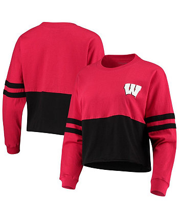 Женская красно-черная укороченная футболка из джерси с длинным рукавом Wisconsin Badgers в стиле ретро Boxercraft
