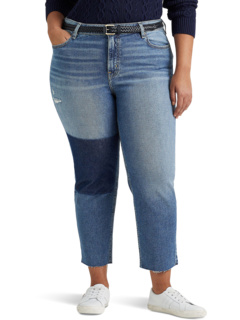 Прямые укороченные джинсы больших размеров с высокой посадкой цвета Indigo Valley Ralph Lauren