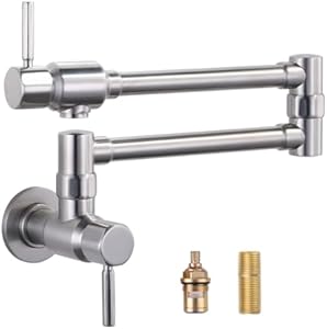 Black and Gold Pot Filler Faucet: ALEASHA Solid Brass Made Heavy Duty Pot Filler, Wall Mount Pot Filler 2 Handles with Double Joint Swing Arms Over Stove for Kitchen ALEASHA