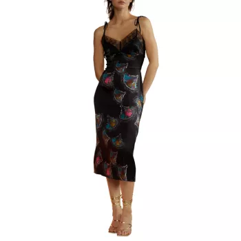 Атласное шелковое кружевное платье-комбинация Cynthia Rowley