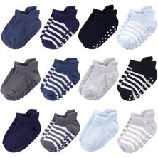 Touched by Nature Baby and Toddler Boy Organic Cotton Socks with Non-Skid Gripper for Fall Resistance, Blue Black Touched by Nature