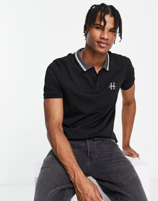 Черная рубашка-поло с вышивкой New Look homme New Look