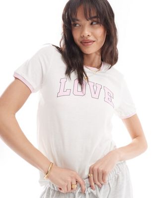 Only boxy fit t-shirt with love print in white  ONLY