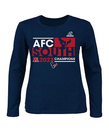 Женская темно-синяя футболка с длинными рукавами и круглым вырезом AFC South Division Champions Houston Texans 2023 Fanatics
