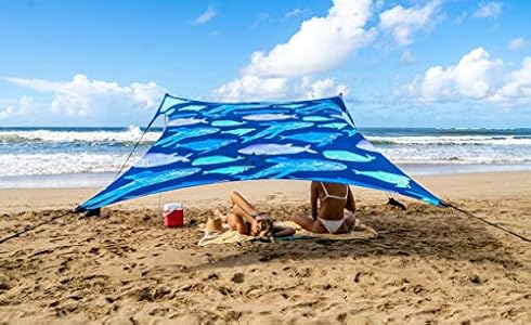 Neso Tents Beach Tent with Sand Anchor, Portable Canopy SunShade - 7' x 7' - Patented Reinforced Corners (Coastal Birds) Neso