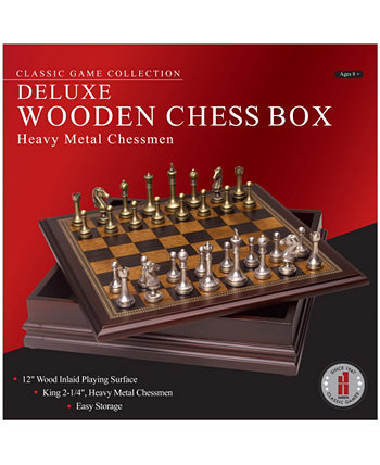 Classic Game Collection - Deluxe Wooden Chess Box with Heavy Metal Chessmen John N. Hansen Co.