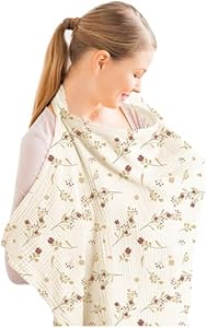 Konssy Muslin Nursing Cover for Baby Breastfeeding, Breathable 100% Cotton Breastfeeding Cover with Rigid Hoop for Mother Nursing Apron, Multi-use Carseat Canopy (Sun) Konssy