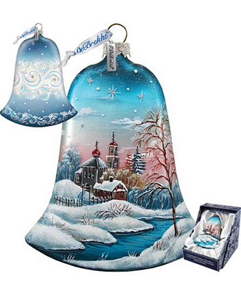 Зимний пейзаж Стеклянный колокольчик Живописный стеклянный орнамент G.DeBrekht