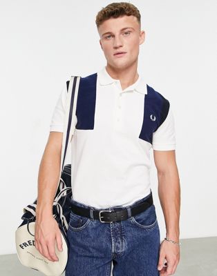 Fred Perry paneled towelling polo shirt in white Fred Perry