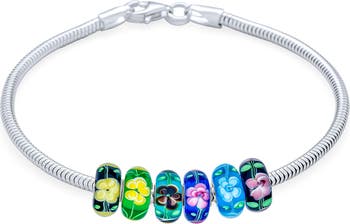 Sterling Silver Murano Glass Bead Bracelet Bling Jewelry