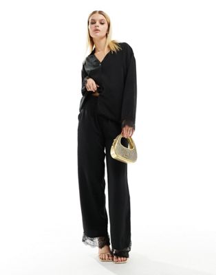 Object wide leg pants with lace detail in black - part of a set  Object