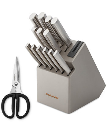 Gourmet 15-Pc, Japanese Steel Knife & Sharpener Block Set KitchenAid
