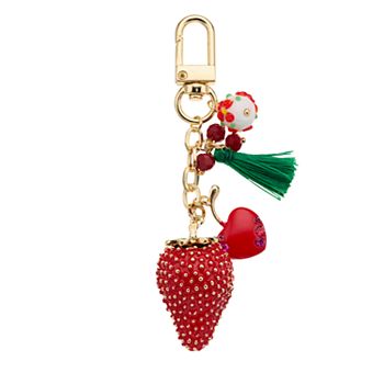 Women's C&C California Click Top Strawberry, Apple Bead & Green Tassel Bag Charm C&C California