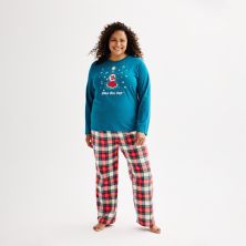 Женская Пижамы Jammies For Your Families Jingle Bell Rock Миссис Клаус Пижама Топ и Флисовые Пижама Брюки Комплект Jammies For Your Families