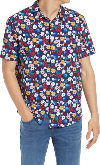 Flex Pro Slim Fit Print Short Sleeve Button-Up Shirt Good Man Brand