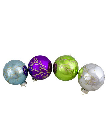 Набор рождественских украшений из блестящих стеклянных шаров 4 дюйма, 4 предмета Northlight