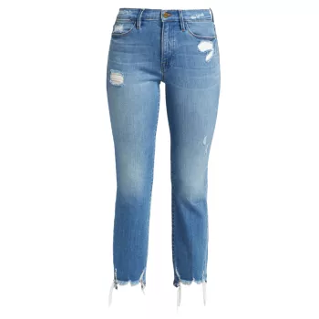 Эластичные прямые джинсы Le High с высокой посадкой и эффектом потертости FRAME