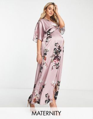 Hope & Ivy Maternity kimono sleeve satin maxi dress in mauve Hope & Ivy Maternity
