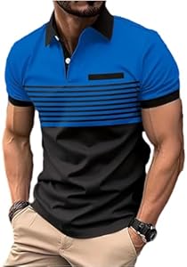 Men's Casual Polo Shirts Short Sleeve Fashion Golf Shirt Classic Striped Slim Fit T-Shirts Envmb