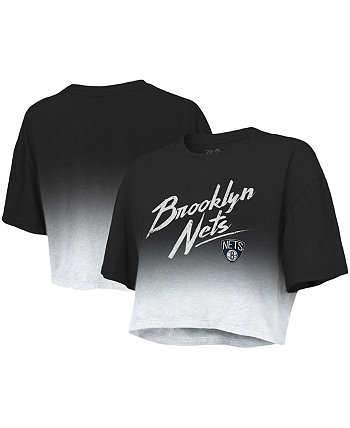 Женская укороченная футболка Threads Black and White Brooklyn Nets Dirty Dribble Tri-Blend Majestic