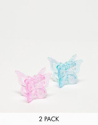 Набор из двух переливающихся заколок для волос в форме бабочки DesignB London, розовых и синих оттенков DesignB London