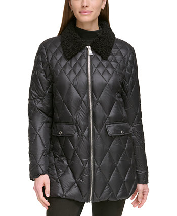 Женское стеганое пальто с воротником из искусственного меха Calvin Klein