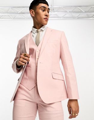 Узкий льняной пиджак пастельно-розового цвета ASOS DESIGN ASOS DESIGN