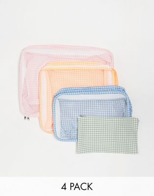 South Beach x Misha Grimes multipack of 4 gingham packing cubes in multi SOUTH BEACH