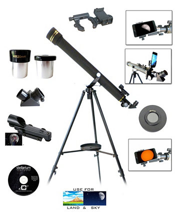 Комплект дневного и ночного телескопа 800 мм x 60 мм с адаптером для смартфона и крышкой солнечного фильтра Galileo