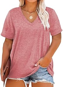 Plus Size V Neck T Shirts Women Short Sleeve Tops Casual Summer Tshirts Loose Fit Tee Beocut