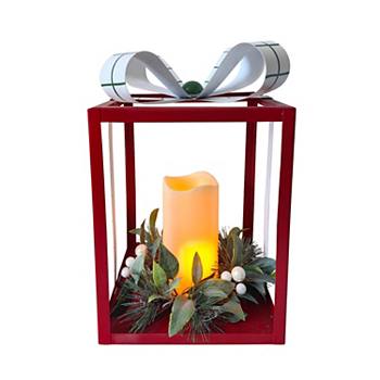 St. Nicholas Square® Small Red Metal Present with LED Candle Table Décor St. Nicholas Square