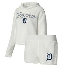 Women's Concepts Sport Cream Detroit Tigers Fluffy Hoodie Top & Shorts Sleep Set Unbranded