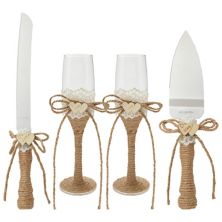 Набор из 4 ножей для свадебного торта в деревенском стиле и сервиза с бокалами для шампанского для жениха и невесты, тема кантри Juvale