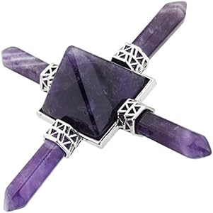 mookaitedecor Healing Crystals Pyramid Quartz 4 Point Energy Generator, Amethyst Mookaitedecor