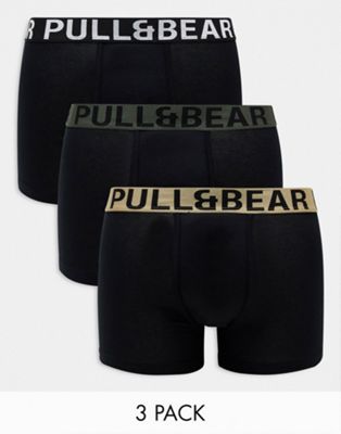 Набор из трех боксеров Pull&Bear цвета хаки, телесного и черного цвета Pull&Bear