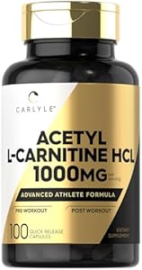 Carlyle Acetyl L-Carnitine HCL Capsules| 1000mg | 100 Count | Non-GMO and Gluten Free Supplement Carlyle