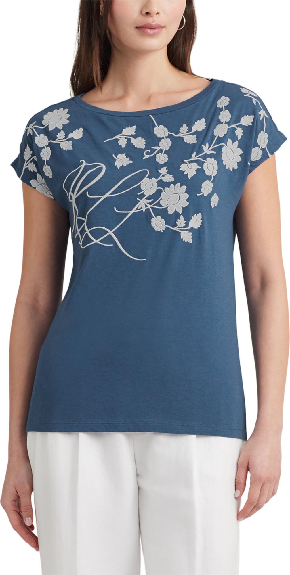 Floral-Embroidered Jersey Tee LAUREN Ralph Lauren