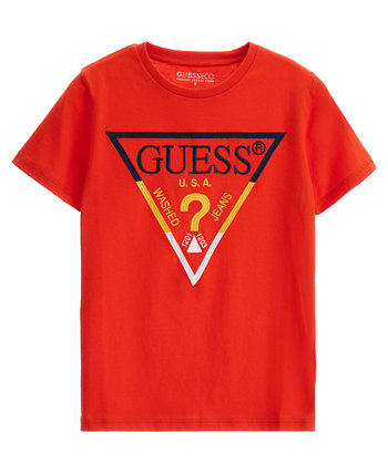 Хлопковая разноцветная футболка с вышитым треугольным логотипом для больших мальчиков GUESS