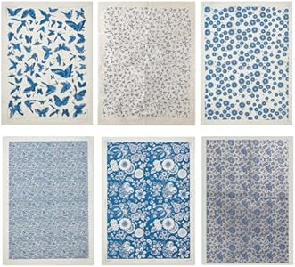 BENECREAT 6 Styles Blue and White Porcelain Pattern Ceramic Decals, Cloud Flower Pottery Ceramics Clay Transfer Paper, Underglaze Flower Paper for Pottery Enamel Decal, 15x21 Inch Benecreat