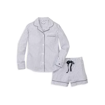 Striped Cotton Pajama Shirt &amp; Shorts Set Petite Plume