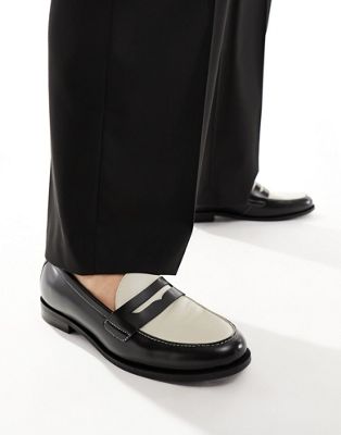  Walk London Torbole Saddle Loafers In Black and Off White Leather WALK London