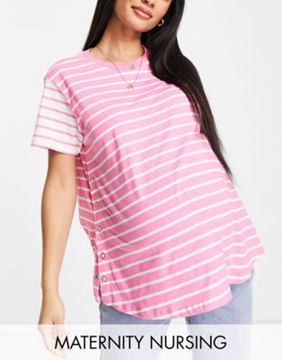 Розовая футболка с вырезами в полоску и кнопками сбоку ASOS DESIGN Maternity Nursing ASOS Maternity - Nursing