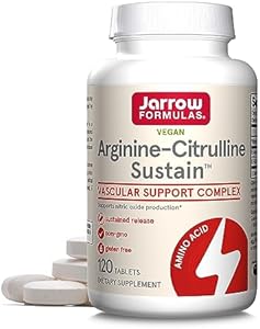 Jarrow Formulas Arginine-Citrulline Sustain, Dietary Supplement, Vascular Support Complex for Nitric Oxide Production and Cardiovascular Health, 120 Tablets (Таблетки), 60 Day Supply Jarrow Formulas