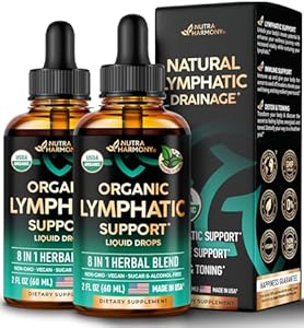 USDA Organic Lymphatic Drainage Supplement - Echinacea | Elderberry | Dandelion | Rosehip | Cleavers | Calendula | Burdock - Made in USA - Lymph System Drops - Immune Support, Cleanse & Detox, 2 Pack Nutraharmony