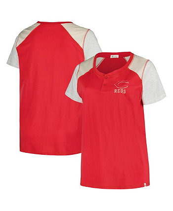 Женская красно-серая рваная футболка размера плюс Cincinnati Reds Henley '47 Brand