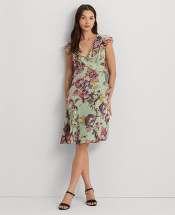 Миниатюрное платье-трапеция с цветочным принтом и рюшами LAUREN Ralph Lauren