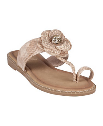 Женские сандалии без шнуровки на плоской подошве с цветочным узором и кольцом на носке GC Shoes