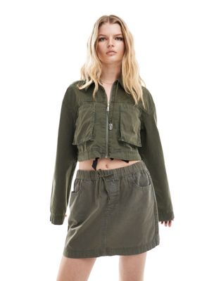 ASOS DESIGN cropped shirt with utility pockets in washed olive - part of a set ASOS DESIGN